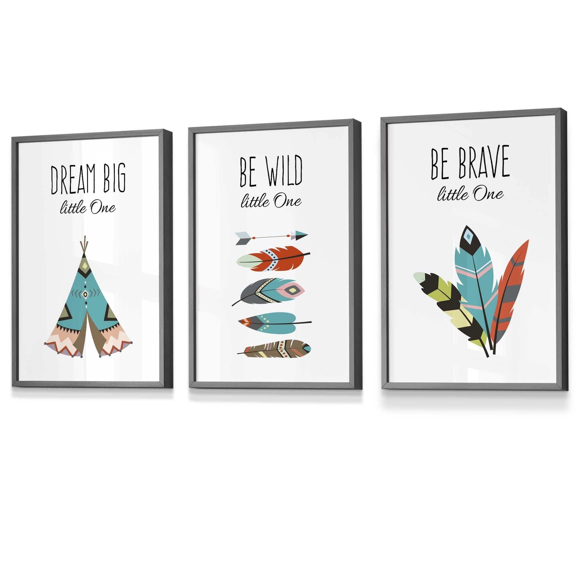 NURSERY Prints Set of 3 Tribal Wall Art Quote Prints Dream Big / FRAMED Kids Wall Art | Artze Wall Art UK