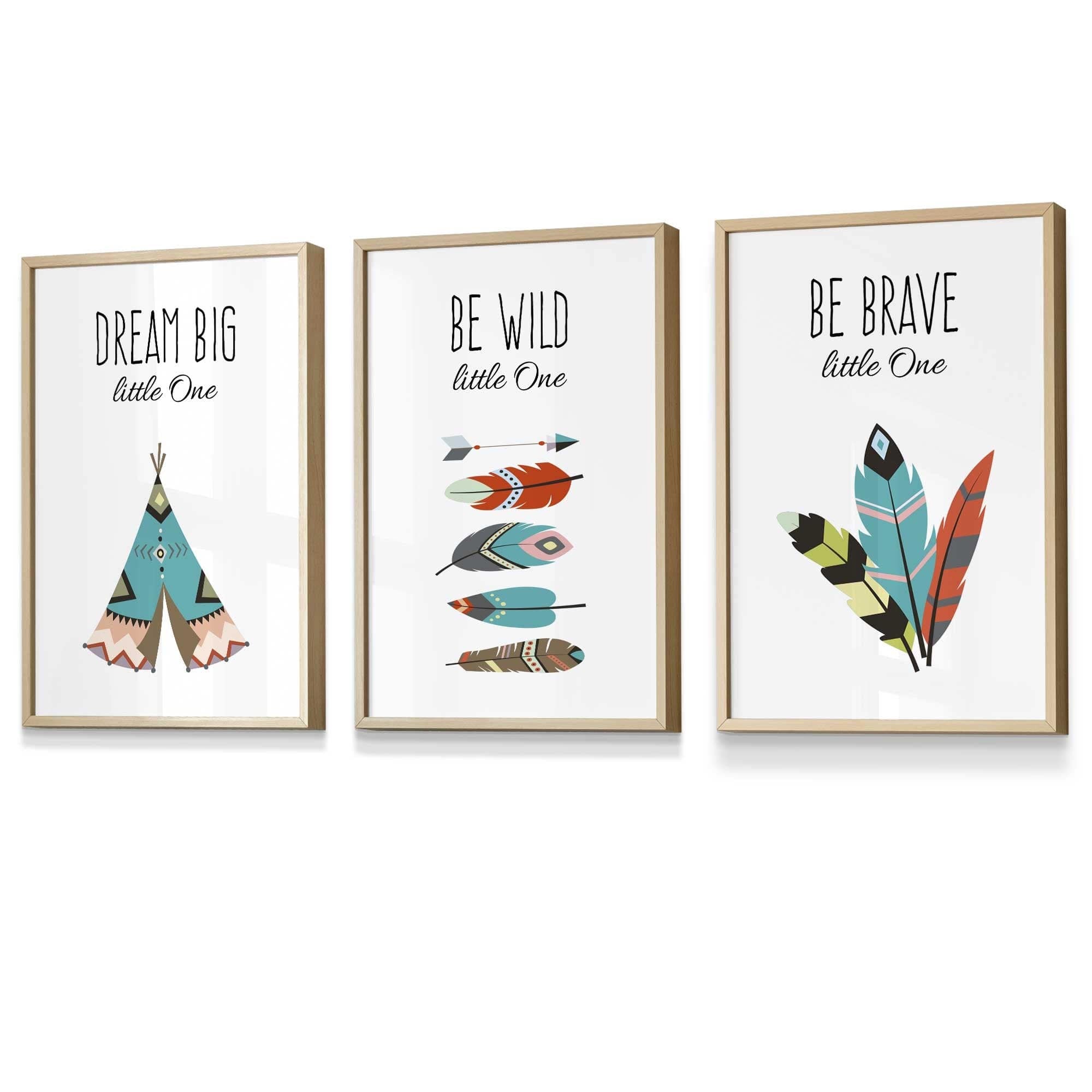 NURSERY Prints Set of 3 Tribal Wall Art Quote Prints Dream Big / FRAMED Kids Wall Art | Artze Wall Art UK