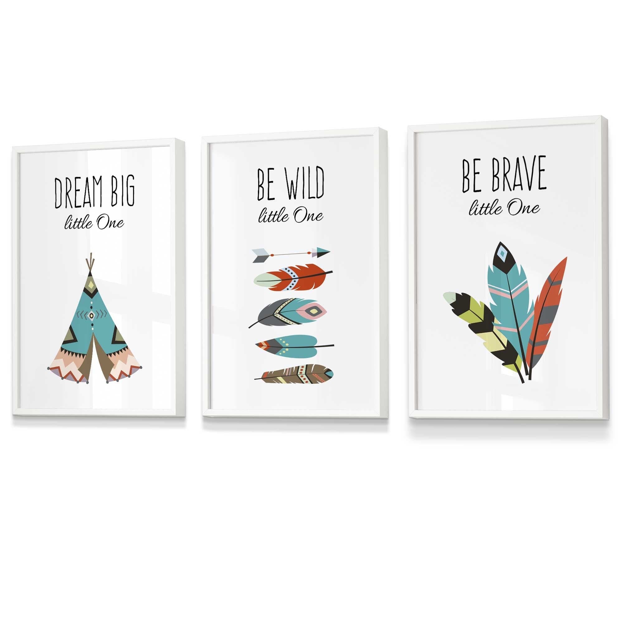 NURSERY Prints Set of 3 Tribal Wall Art Quote Prints Dream Big / FRAMED Kids Wall Art | Artze Wall Art UK