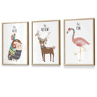 NURSERY Prints Set of 3 Tribal Wall Art Quote Prints Be Wise Owl Deer Flamingo / FRAMED Kids Wall Art | Artze Wall Art UK