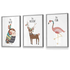 NURSERY Prints Set of 3 Tribal Wall Art Quote Prints Be Wise Owl Deer Flamingo / FRAMED Kids Wall Art | Artze Wall Art UK