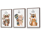 NURSERY Prints Set of 3 Tribal Wall Art Quote Prints Tiger, Monkey Be Curious Wall Art Quote Prints / FRAMED Kids Wall Art | Artze Wall Art UK