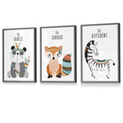 NURSERY Prints Set of 3 Panda, Fox, Zebra Tribal Quote FRAMED Kids Wall Art | Artze Wall Art UK