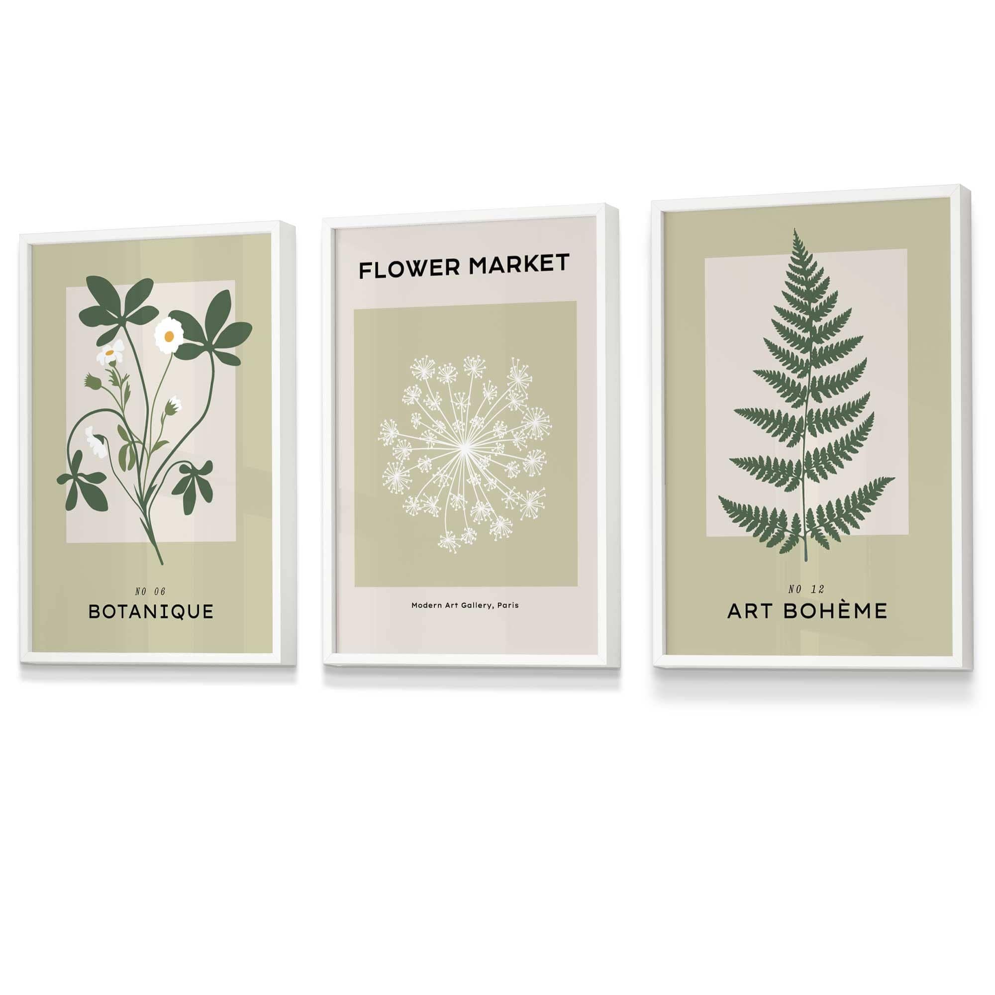 Vintage Graphical Sage Green Botanical Flower Market FRAMED Wall Art Prints / Posters