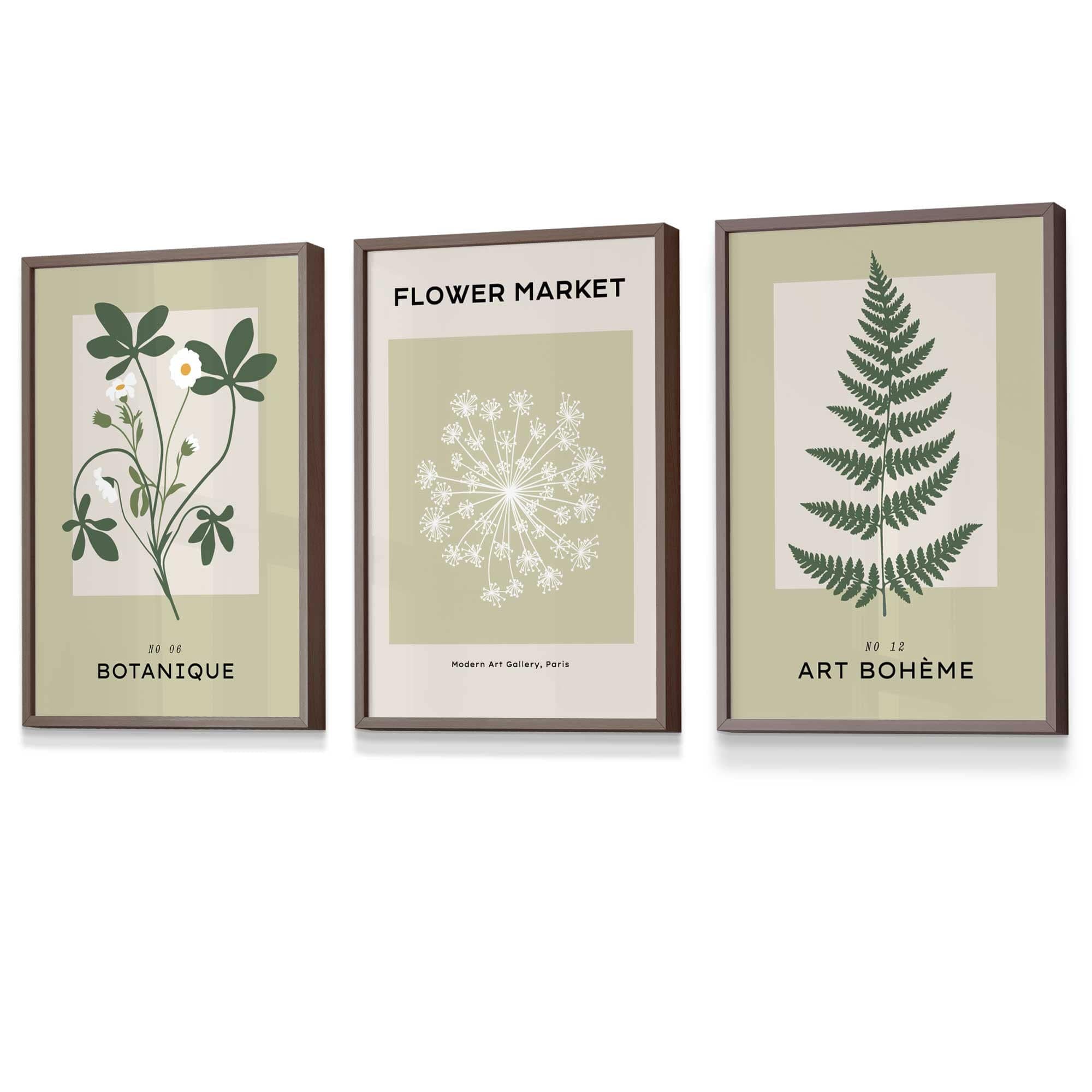 Vintage Graphical Sage Green Botanical Flower Market FRAMED Wall Art Prints / Posters