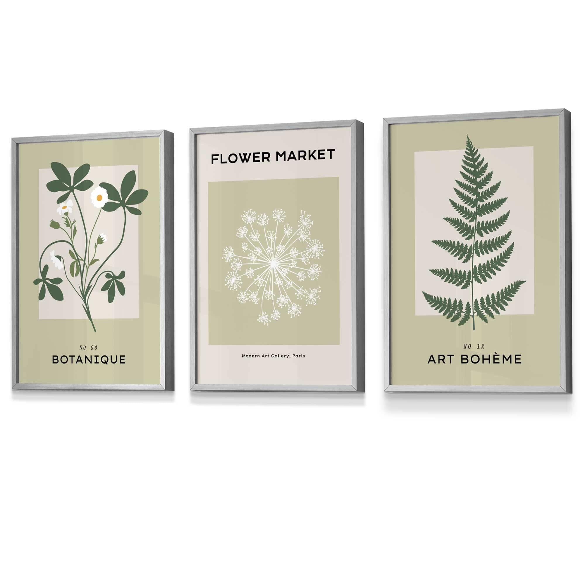 Vintage Graphical Sage Green Botanical Flower Market FRAMED Wall Art Prints / Posters