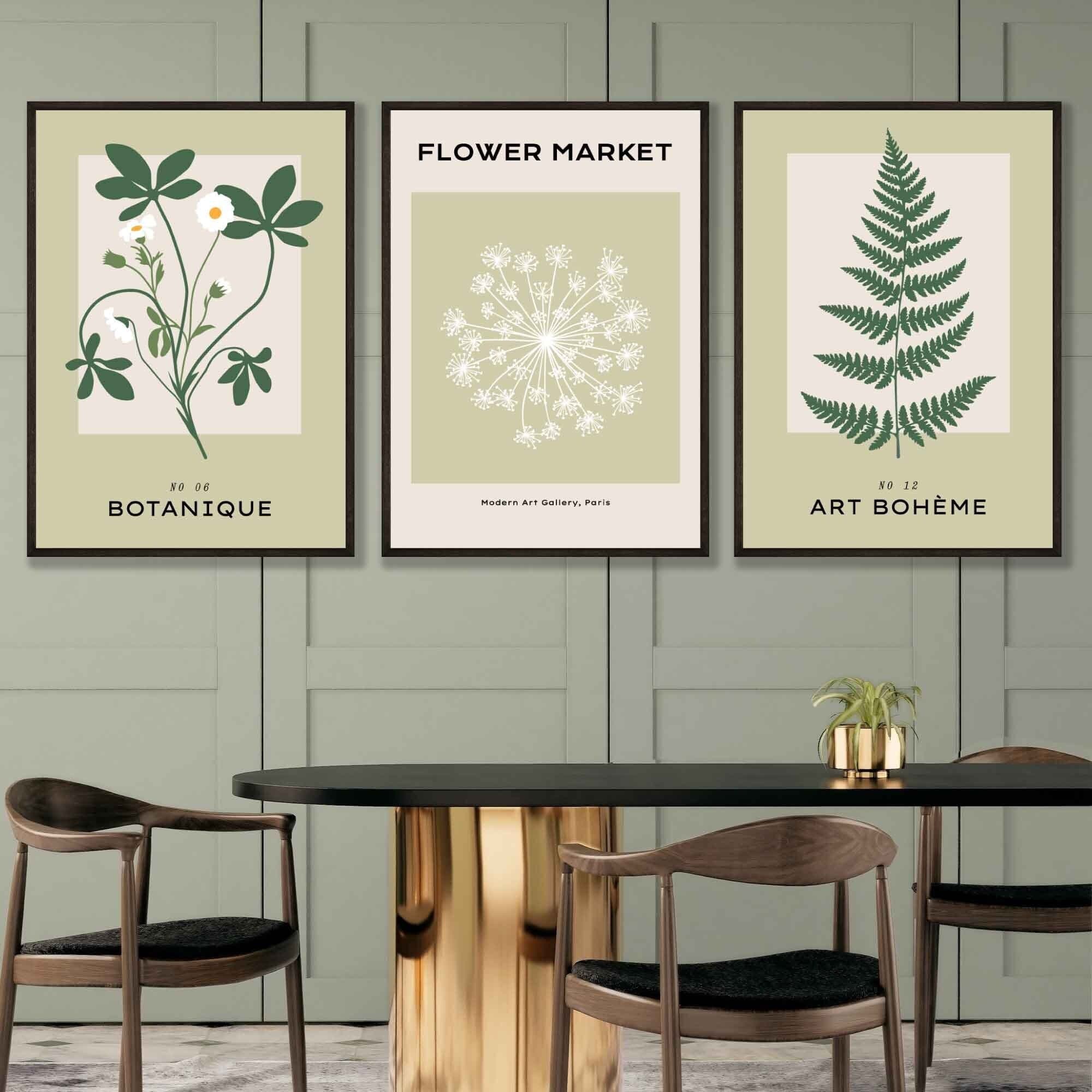 Vintage Graphical Sage Green Botanical Flower Market FRAMED Wall Art Prints / Posters