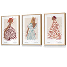 Set of 3 Fashion Figures Framed Wall Art Prints in Autumn Colours | Artze Wall Art UK