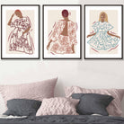Set of 3 Framed Sketch Fashion Women in Autumn Colours | Artze Wall Art UK