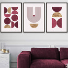 Set of 3 Red & Gold Geometric Framed Wall Art Prints | Artze Wall Art UK