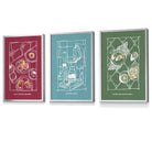 Set of 3 Sketch Line Art Kitchen Quote Prints in Red,Blue and Green FRAMED | Artze Wall Art UK
