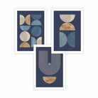 Set of 3 FRAMED Mid Century Modern Geometric Navy Blue with Beige and Gold Wall Art Prints | Artze Wall Art UK