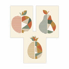 Set of 3 Framed Autumn Geometric Apple Pear Fruit Wall Art in Sage Green, Beige and Orange | Artze Wall Art UK