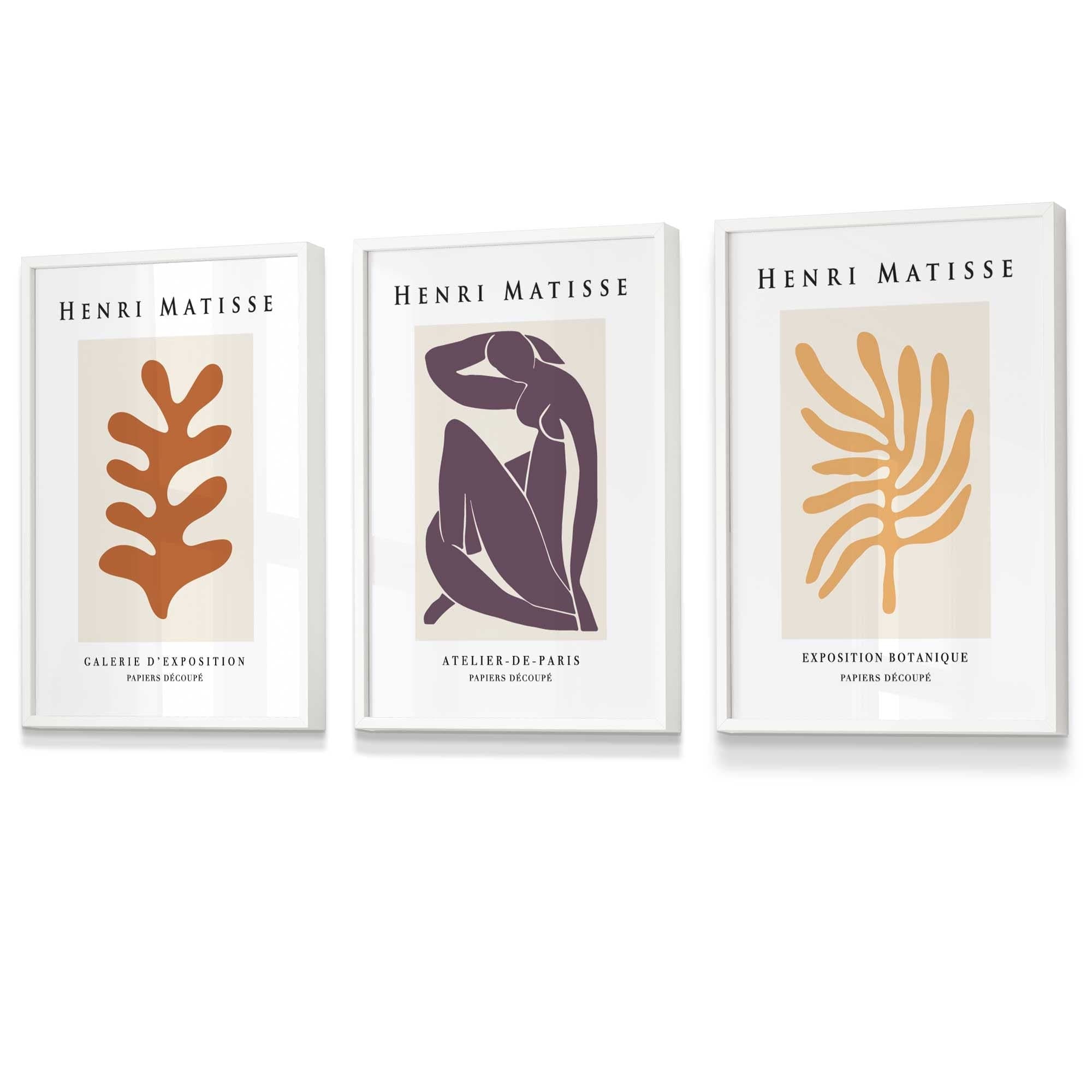 Matisse Floral and Nude Set of 3 FRAMED Wall Art Prints in Purple, Orange and Yellow | Artze Wall Art UK