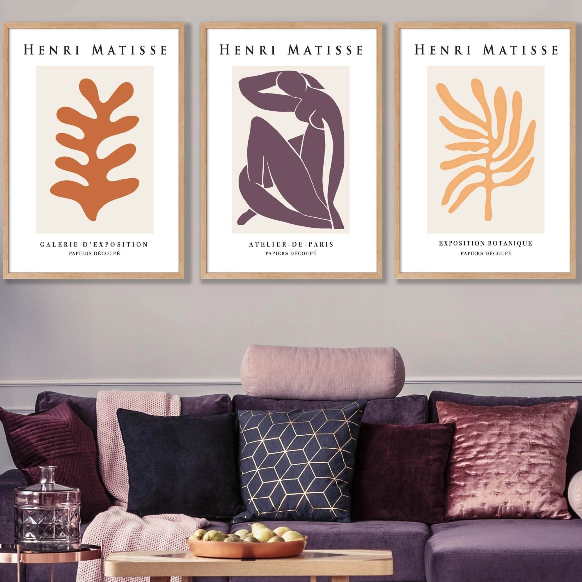 Matisse Floral and Nude Set of 3 FRAMED Wall Art Prints in Purple, Orange and Yellow | Artze Wall Art UK