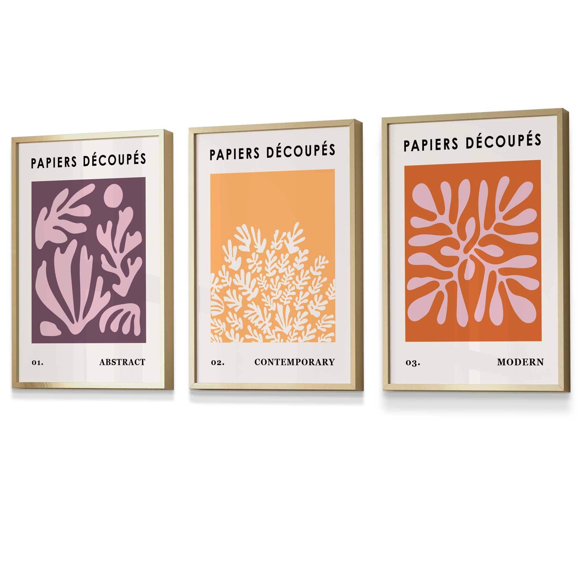 Matisse Floral Set of 3 FRAMED Wall Art Prints in Purple, Orange and Yellow | Artze Wall Art UK