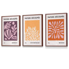 Matisse Floral Set of 3 FRAMED Wall Art Prints in Purple, Orange and Yellow | Artze Wall Art UK