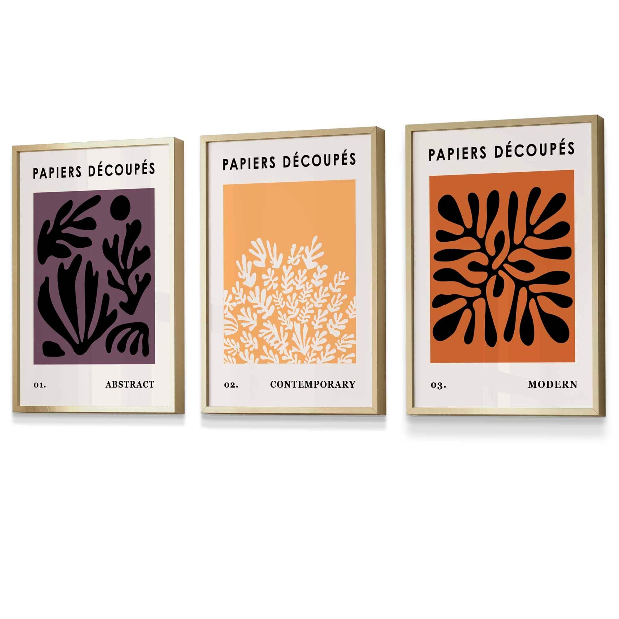 Matisse Floral Set of 3 FRAMED Wall Art Prints in Purple, Orange and Black | Artze Wall Art UK