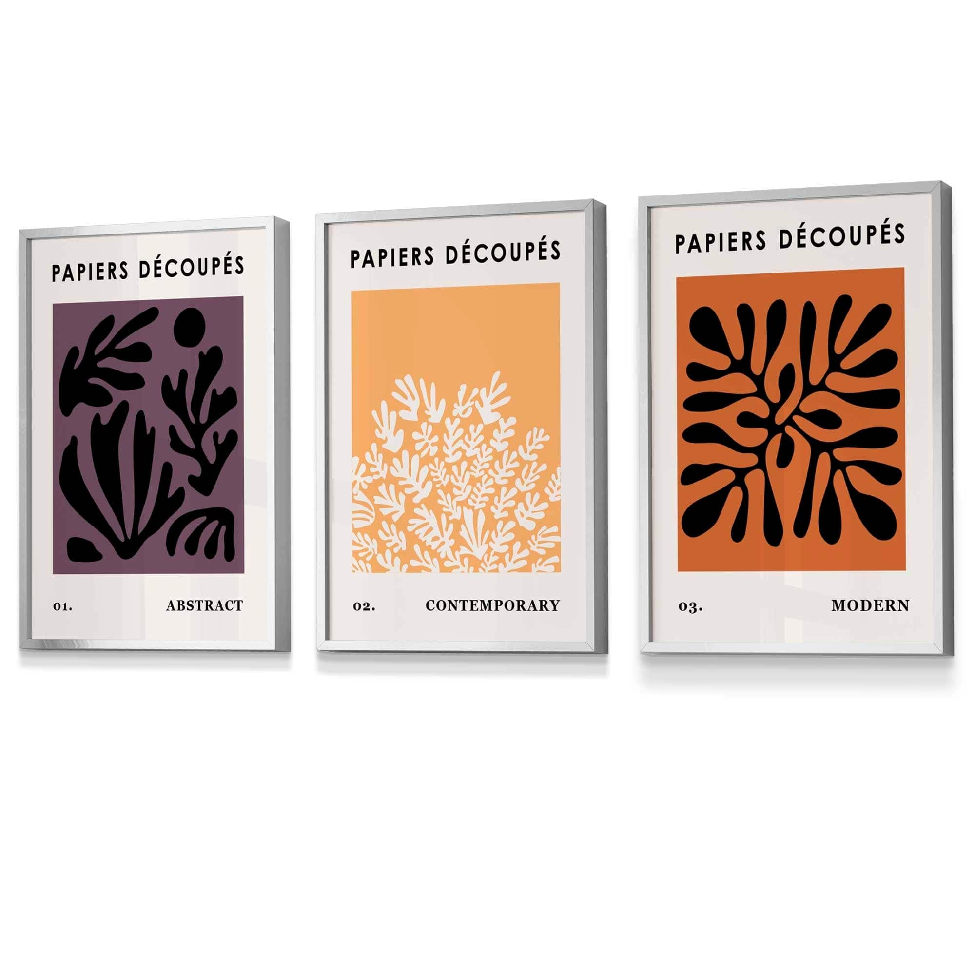 Matisse Floral Set of 3 FRAMED Wall Art Prints in Purple, Orange and Black | Artze Wall Art UK
