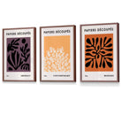 Matisse Floral Set of 3 FRAMED Wall Art Prints in Purple, Orange and Black | Artze Wall Art UK