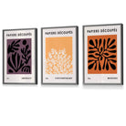 Matisse Floral Set of 3 FRAMED Wall Art Prints in Purple, Orange and Black | Artze Wall Art UK