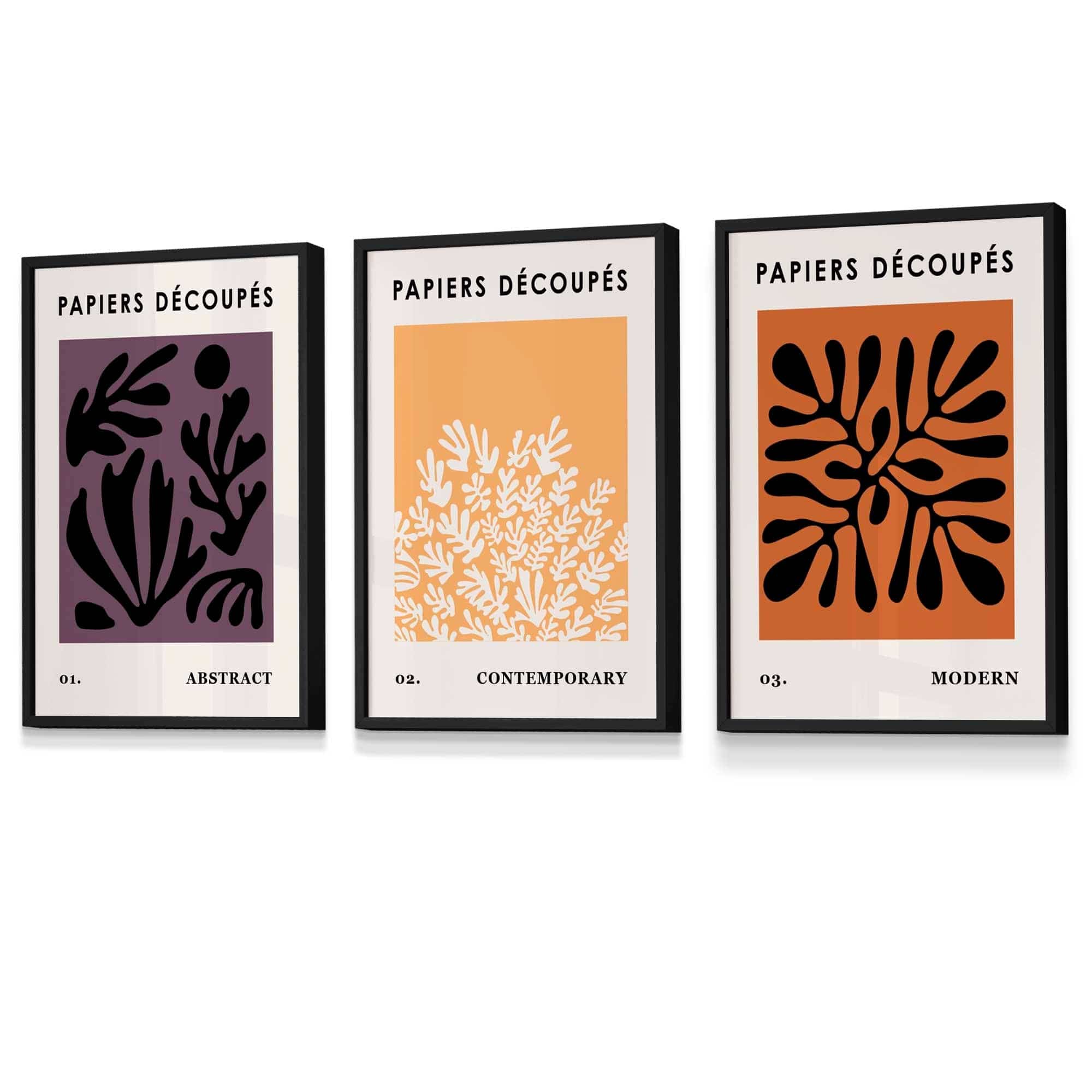 Matisse Floral Set of 3 FRAMED Wall Art Prints in Purple, Orange and Black | Artze Wall Art UK
