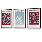 Matisse Floral Set of 3 FRAMED Wall Art Prints in Purple and Blue with Ivory | Artze Wall Art UK