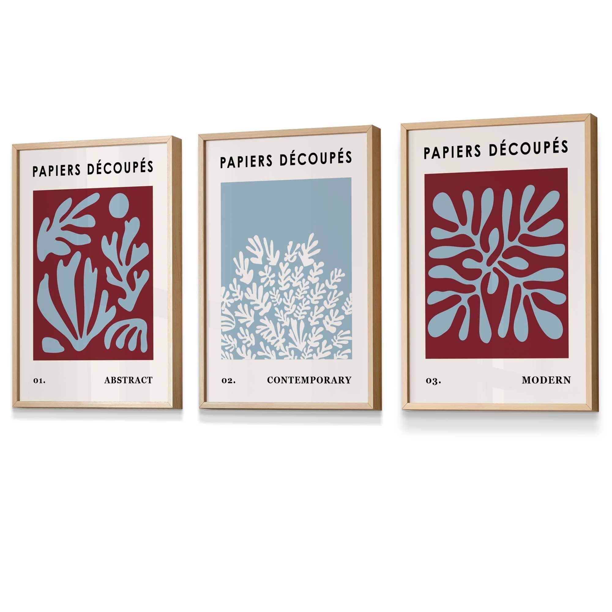 Matisse Floral Set of 3 FRAMED Wall Art Prints in Purple and Blue with Ivory | Artze Wall Art UK