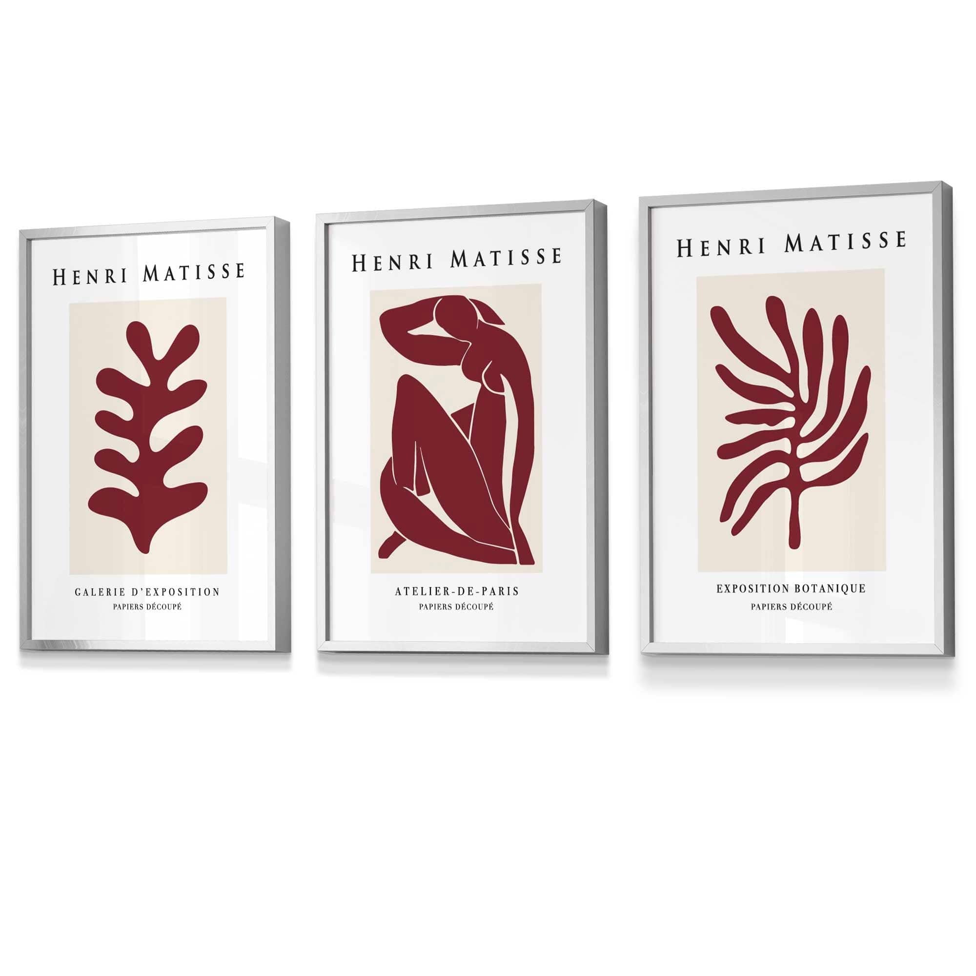 Matisse Floral and Nude Set of 3 FRAMED Wall Art Prints in Red and Beige | Artze Wall Art UK