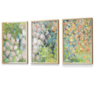 Set of 3 Framed Abstract Cottage Garden Flowers in Green Wall Art Prints | Artze Wall Art UK