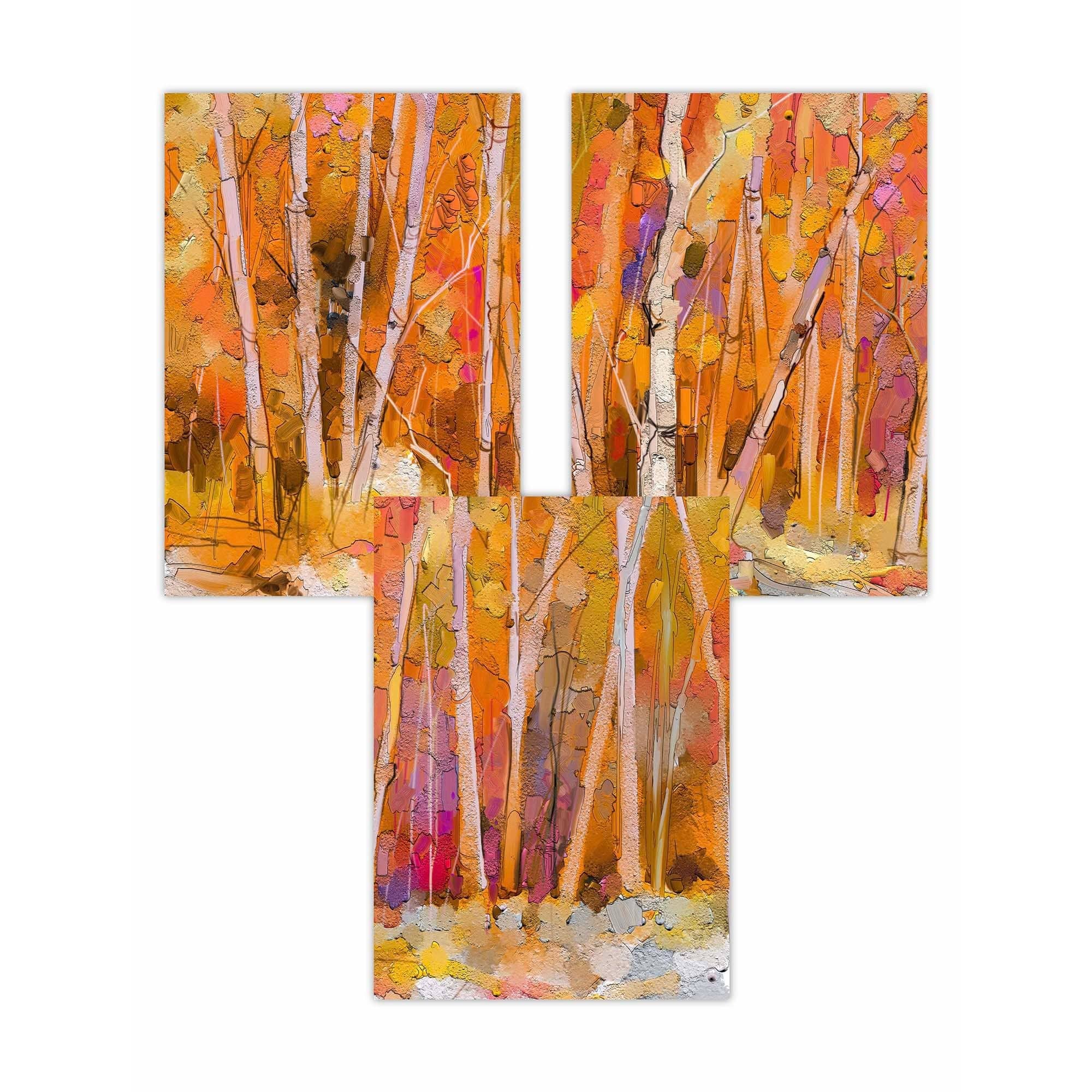 FRAMED Set of 3 Abstract Autumn Trees in Orange Wall Art Prints | Artze Wall Art UK