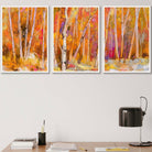 FRAMED Set of 3 Abstract Autumn Trees in Orange Wall Art Prints | Artze Wall Art UK