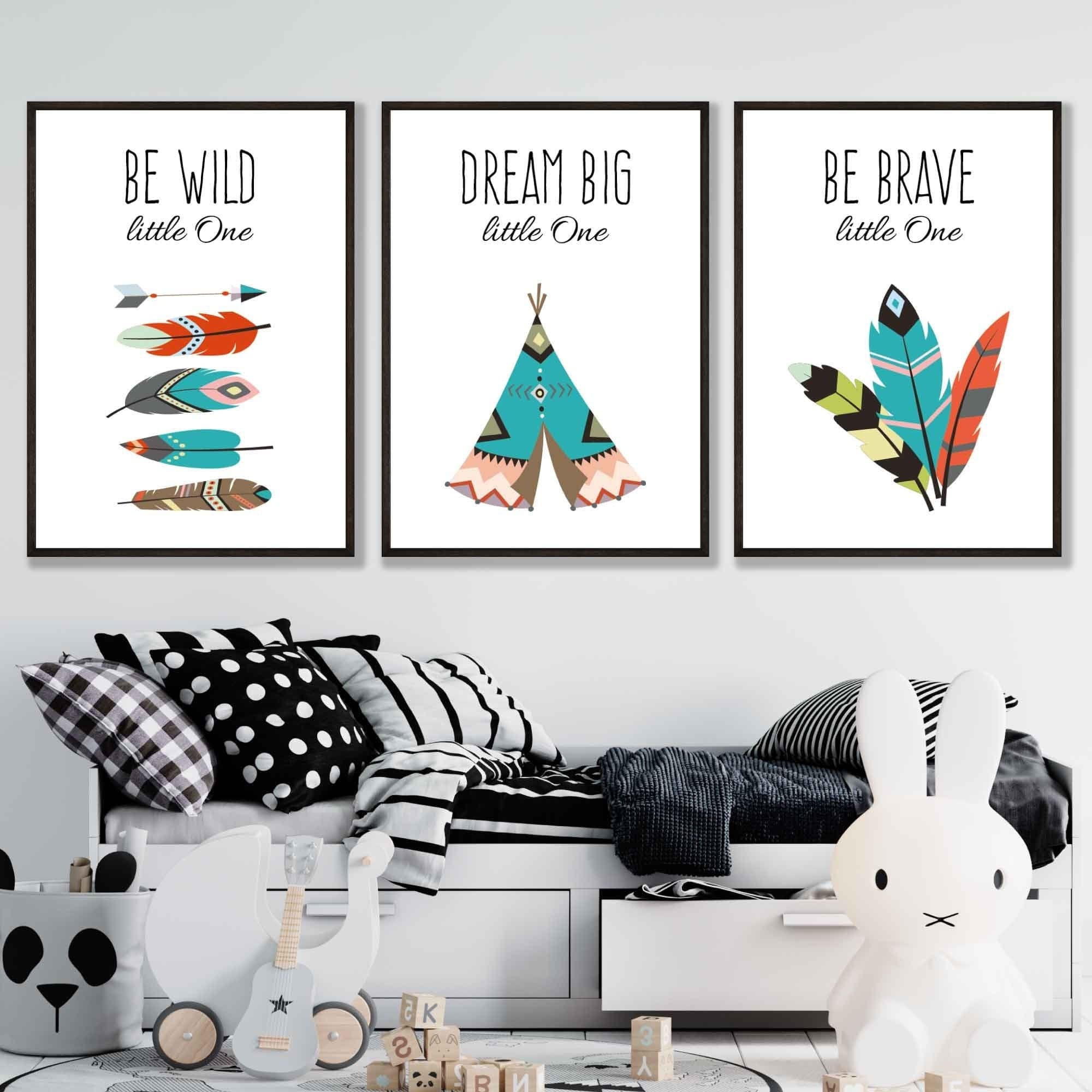 NURSERY Prints Set of 3 Tribal Wall Art Quote Prints Dream Big / FRAMED Kids Wall Art | Artze Wall Art UK
