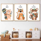 NURSERY Prints Set of 3 Tribal Wall Art Quote Prints Tiger, Monkey Be Curious Wall Art Quote Prints / FRAMED Kids Wall Art | Artze Wall Art UK