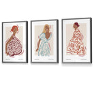 Set of 3 Fashion Figures Framed Wall Art Prints in Autumn Colours | Artze Wall Art UK