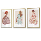 Set of 3 Fashion Figures Framed Wall Art Prints in Autumn Colours | Artze Wall Art UK