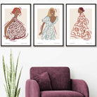 Set of 3 Fashion Figures Framed Wall Art Prints in Autumn Colours | Artze Wall Art UK