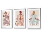 Set of 3 Framed Sketch Fashion Women in Autumn Colours | Artze Wall Art UK
