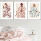 Set of 3 Framed Sketch Fashion Women in Autumn Colours | Artze Wall Art UK