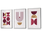 Set of 3 Red & Gold Geometric Framed Wall Art Prints | Artze Wall Art UK