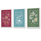 Set of 3 Sketch Line Art Kitchen Quote Prints in Red,Blue and Green FRAMED | Artze Wall Art UK