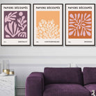 Matisse Floral Set of 3 FRAMED Wall Art Prints in Purple, Orange and Yellow | Artze Wall Art UK