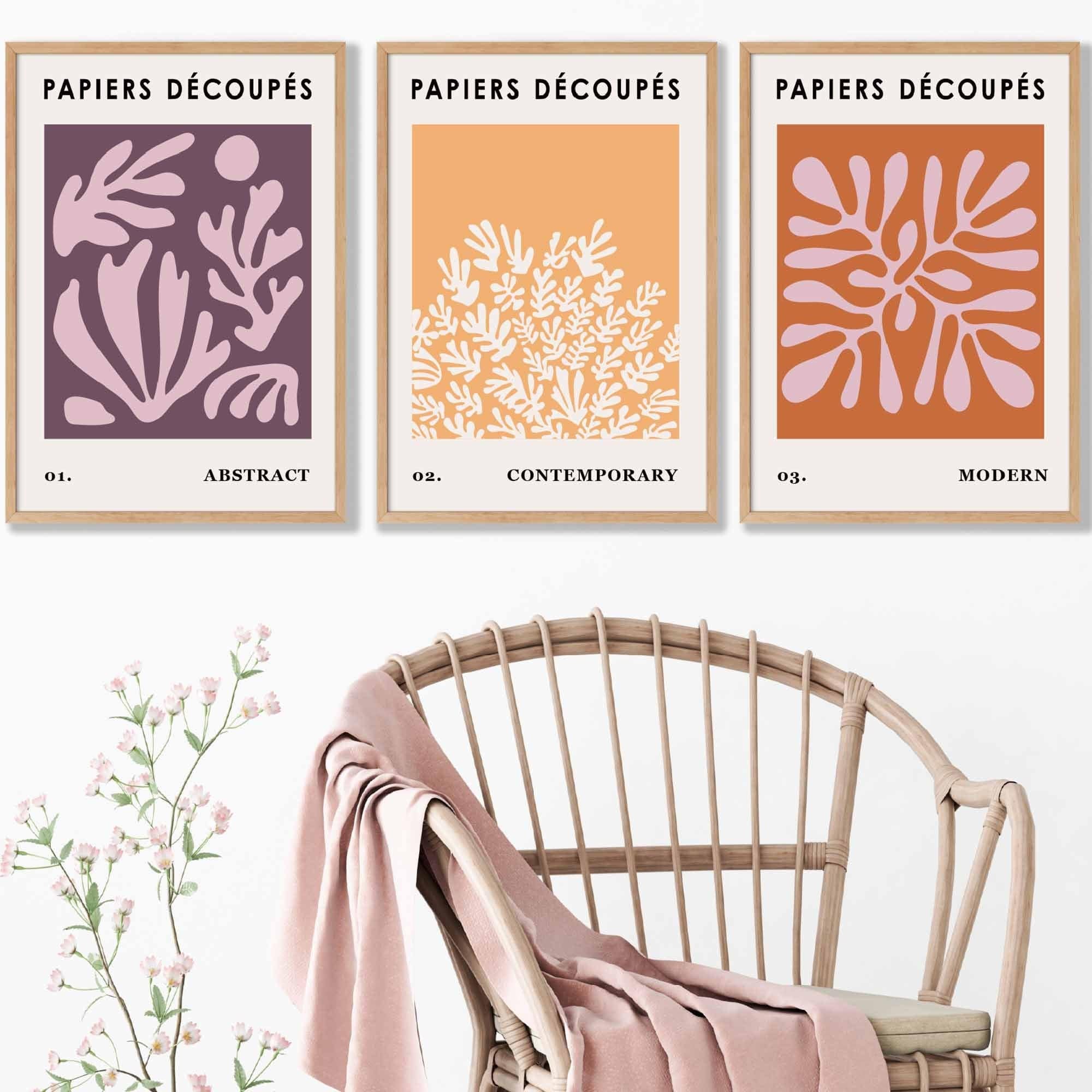 Matisse Floral Set of 3 FRAMED Wall Art Prints in Purple, Orange and Yellow | Artze Wall Art UK