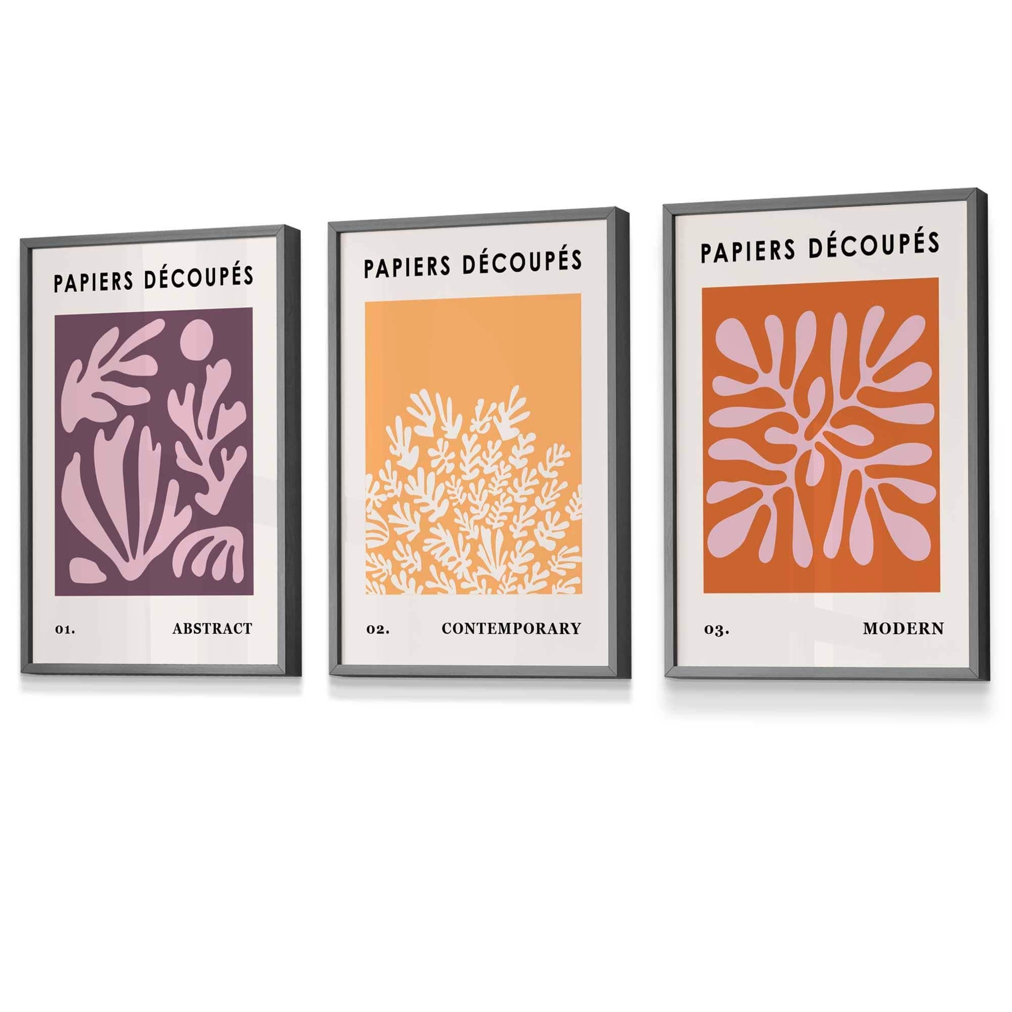 Matisse Floral Set of 3 FRAMED Wall Art Prints in Purple, Orange and Yellow | Artze Wall Art UK