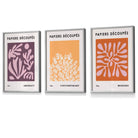 Matisse Floral Set of 3 FRAMED Wall Art Prints in Purple, Orange and Yellow | Artze Wall Art UK