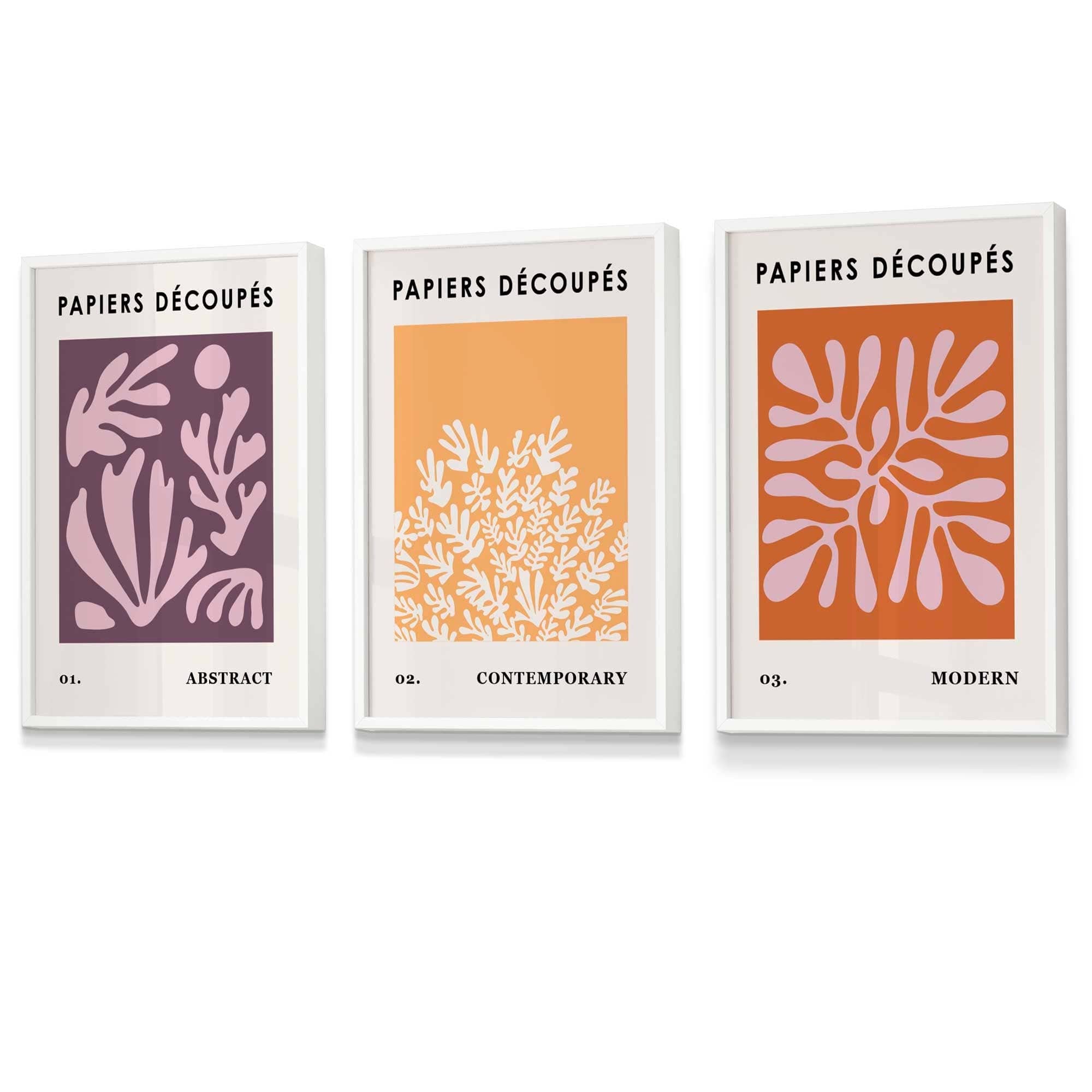 Matisse Floral Set of 3 FRAMED Wall Art Prints in Purple, Orange and Yellow | Artze Wall Art UK