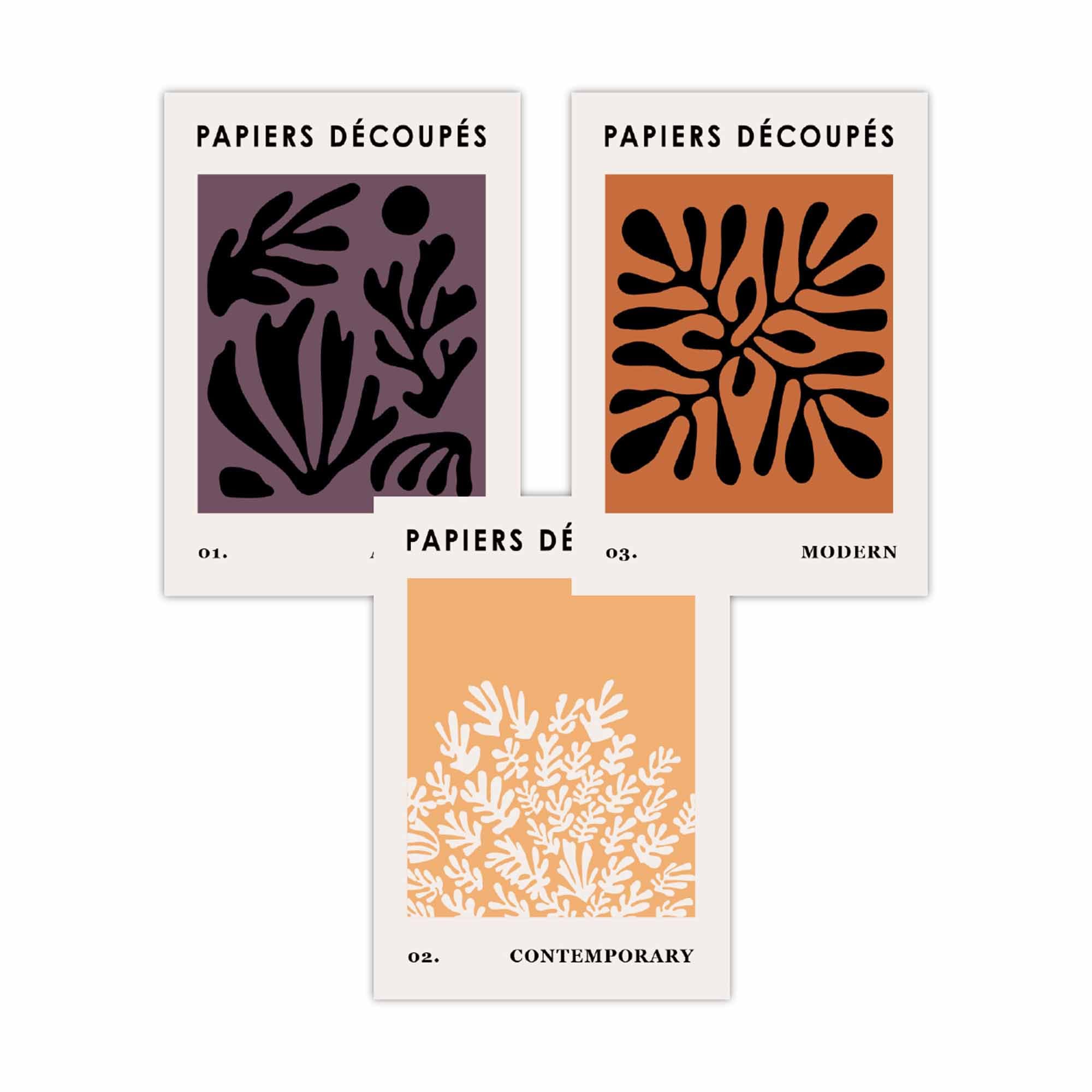 Matisse Floral Set of 3 FRAMED Wall Art Prints in Purple, Orange and Black | Artze Wall Art UK