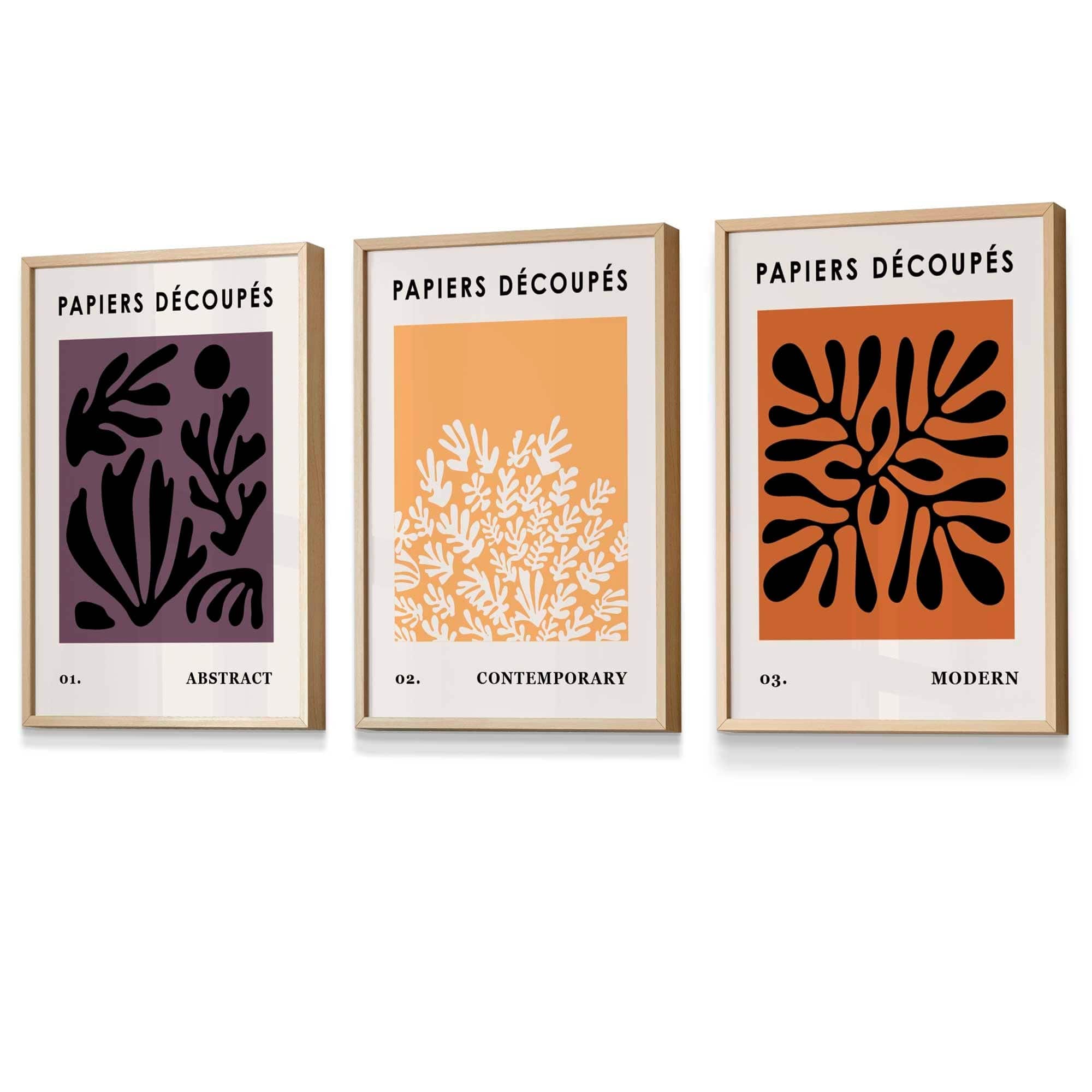 Matisse Floral Set of 3 FRAMED Wall Art Prints in Purple, Orange and Black | Artze Wall Art UK