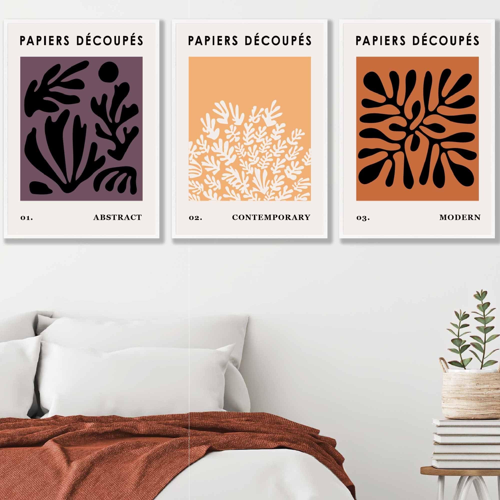 Matisse Floral Set of 3 FRAMED Wall Art Prints in Purple, Orange and Black | Artze Wall Art UK