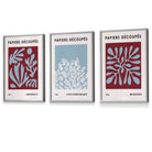 Matisse Floral Set of 3 FRAMED Wall Art Prints in Purple and Blue with Ivory | Artze Wall Art UK